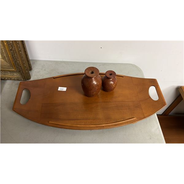 BARIBOCRAFT SERVING PLATTER & (2) CALFORNIA RED WOOD VASES