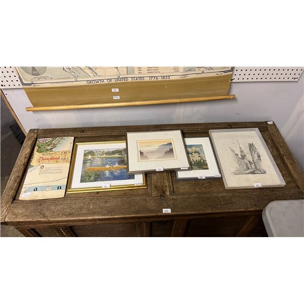 (4) PIECES OF ASSORTED FRAMED ARTWORK & VINTAGE DISNEYLAND MAP