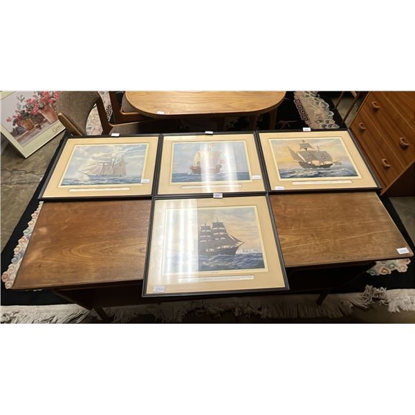 (4) FRAMED PRINTS BY A.J. W. BURGESS OF SHIPS 18" X 15"