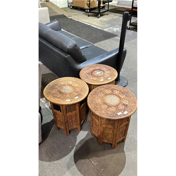 (3) ASSORTED HEAVILY CARVED OCTAGONAL FOLDING SIDE TABLES