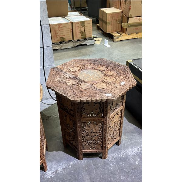 HEAVILY CARVED OCTAGONAL FOLDING SIDE TABLE