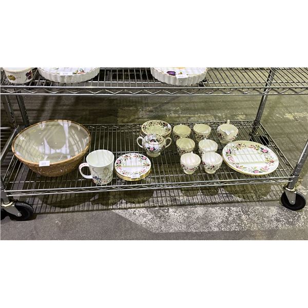 22-PC WEDGEWOOD HATHWAY ROSE BONE CHINA SET, TEA BUTLER BONE CHINA MUG & MASON CASH MIXING BOWL