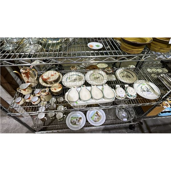 SHELF OF ASSORTED DINNERWARE INCLUDING; JERSEY POTTERY, POOLE PLATES & MORE