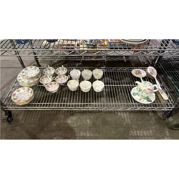21-PC ROYAL DOULTON BONE CHINA SET, ROY KIRKAM REDOULE ROSES TEA CUP SET & BRUSH SET