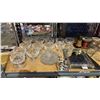 Image 2 : SHELF OF ASSORTED ITEMS INCLUDING; GLASSWARE, OIL LANTERN, HOME DECOR & MORE