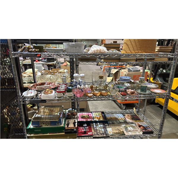 SHELF OF ASSORTED DINNERWARE & HOME DECOR