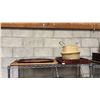 Image 1 : SHELF OF ASSORTED SERVING TRAYS & WOVEN BASKET