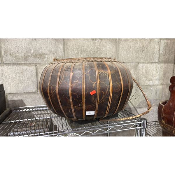 VINTAGE WOOD & WOVEN POT