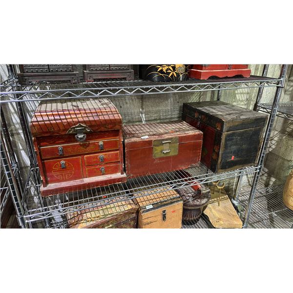SHELF OF ASSORTED LOCK BOXES
