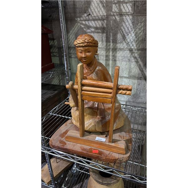 HAND CARVED WOOD STATUE 16"H
