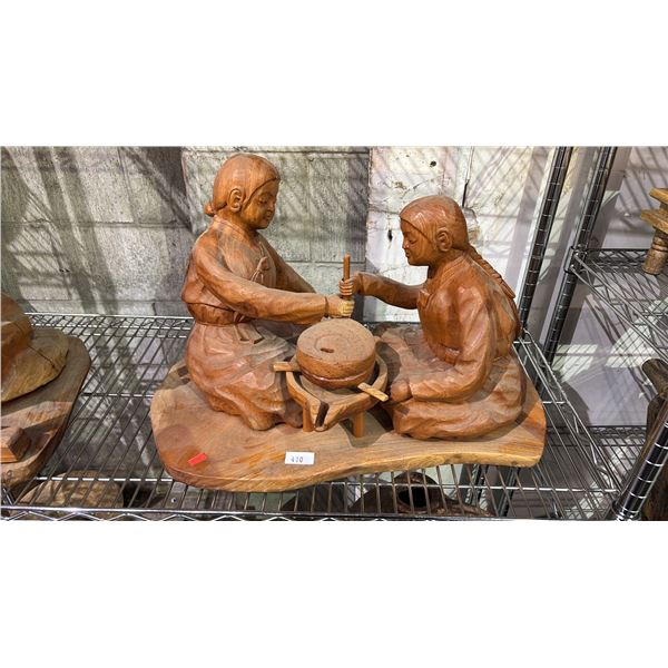 HAND CARVED WOOD STATUE 13"H X 22"W