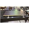 Image 2 : WOOD DESK 412" X 19.5 X 29,5" (SOME DAMAGE, MISSING SHELF GRIPS & DOOR HARDWARE)