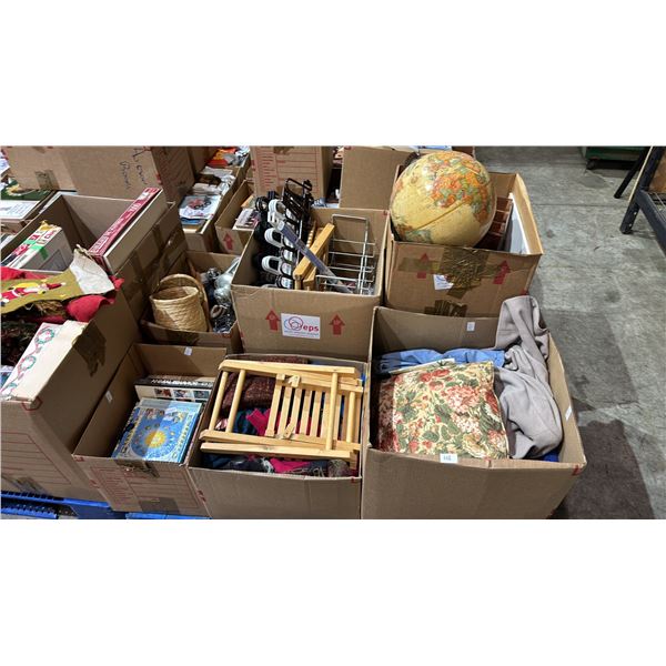 PALLET OF ASSORTED ITEMS INCLUDING; GLOBE, BOOKS, HOME DECOR & MORE