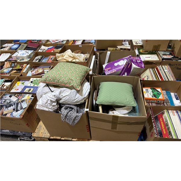 PALLET OF ASSORTED ITEMS INCLUDING; LIGHT BULBS, BEDDING, KITCHENWARE & MORE