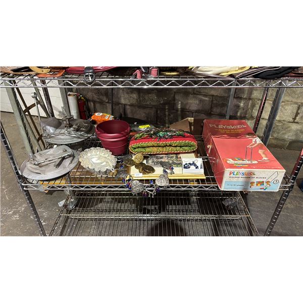 ASSORTED ITEMS INCLUDING; FRAMED ARTWORK, JEWELRY, PLANT POT & MORE