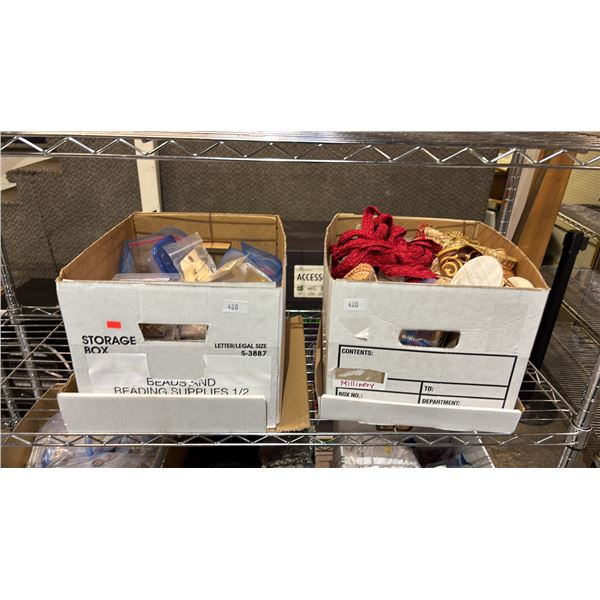 2 BOXES OF ASSORTED ITEMS INCLUDING; BEADS & BEADING SUPPLIES & MILLINERY