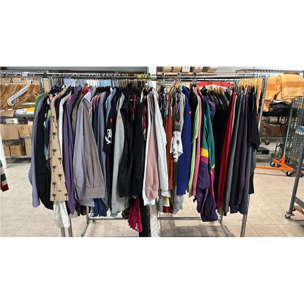 RACK OF ASSORTED CLOTHING INCLUDING; THE GODFATHER SHIRT, VINTAGE SKI JACKET, DRESS SHIRTS & MORE