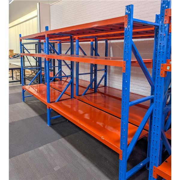 2 SECTIONS OF BLUE & ORANGE RACKING APPROX