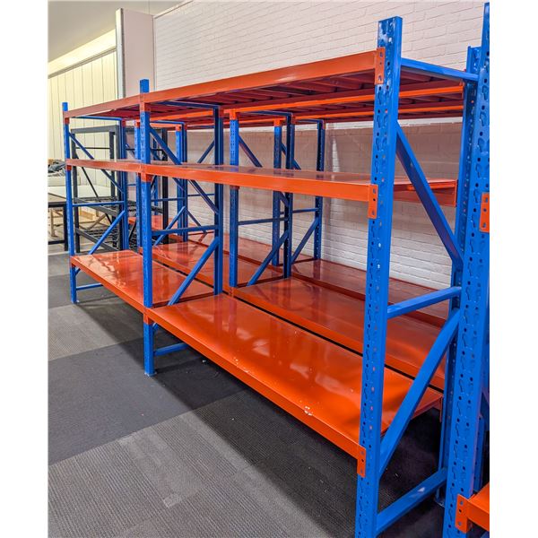 2 SECTIONS OF BLUE & ORANGE RACKING APPROX