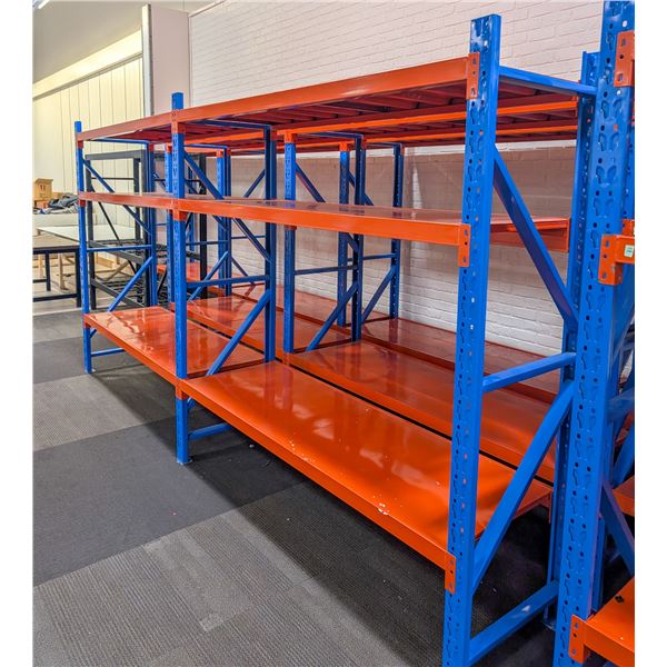 2 SECTIONS OF BLUE & ORANGE RACKING APPROX