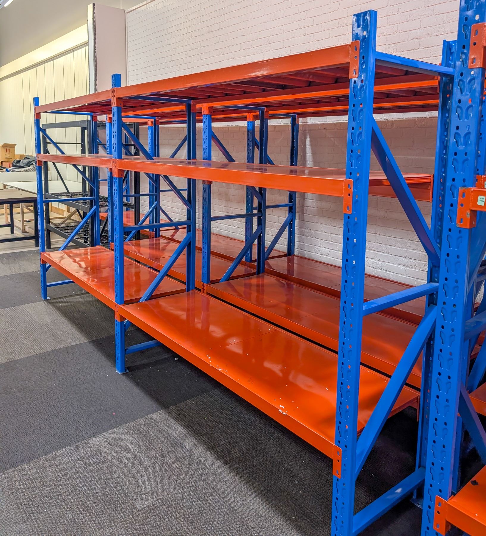 End Frame Blue Racking 2 SECTIONS OF BLUE & ORANGE RACKING APPROX