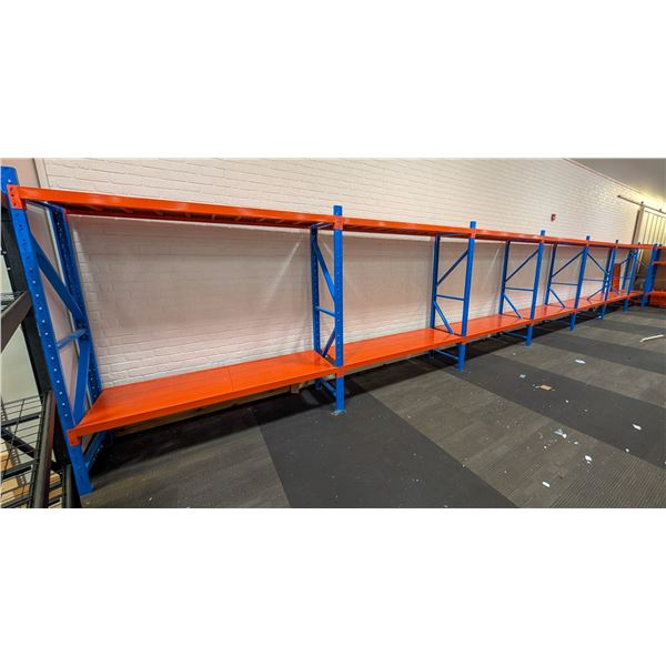 7 SECTIONS OF BLUE & ORANGE RACKING APPROX
