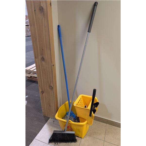 MOP BUCKET W/ MOP AND BROOM