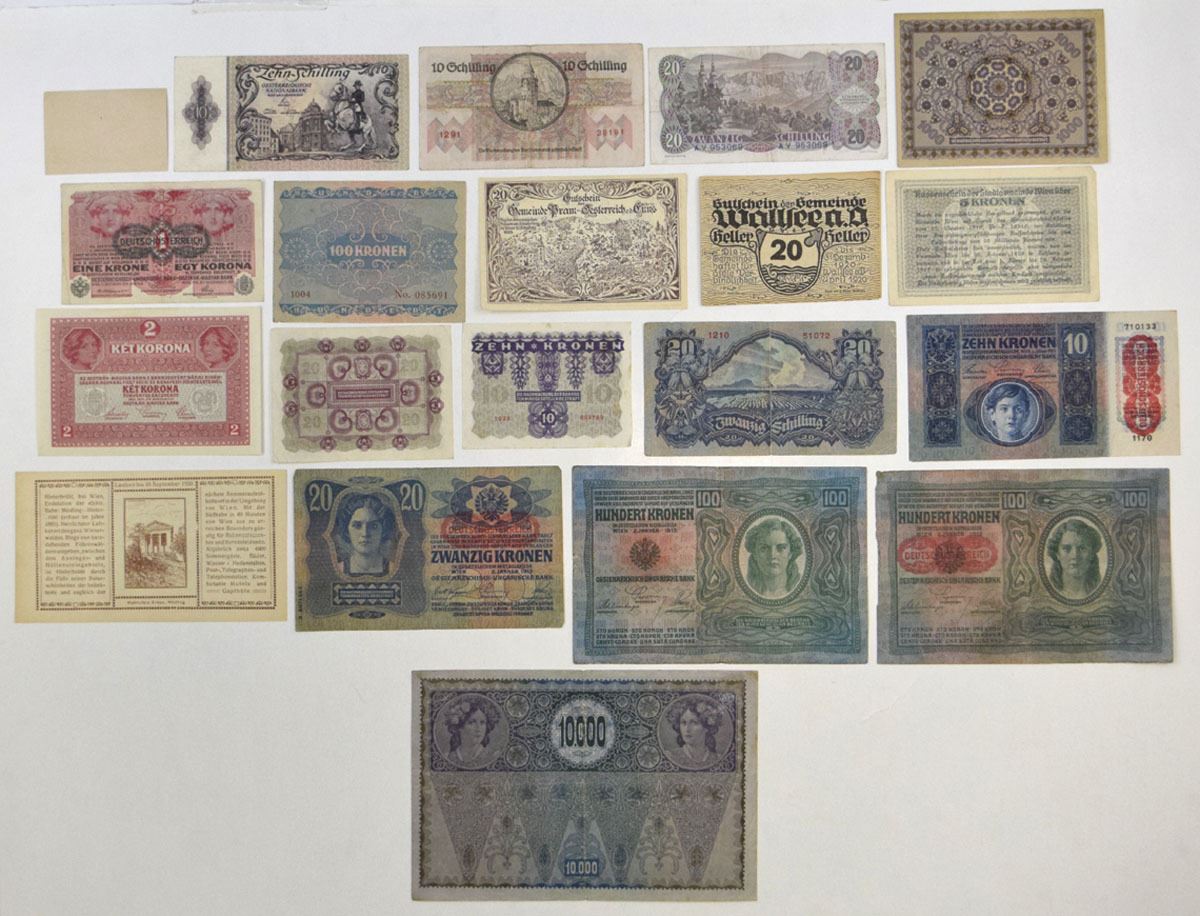 Austrian Note Austria. Austrian Issued Banknote Collection, 1918 to 1950