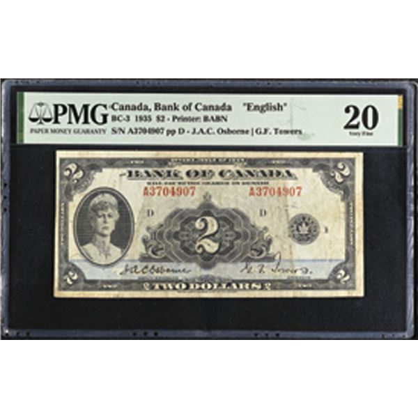 Canada. Bank of Canada, 1935, "English Text" Issued Banknote.