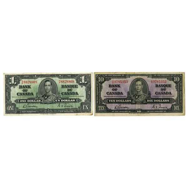 Canada. Bank of Canada, 1937, Issued Banknote Pair.