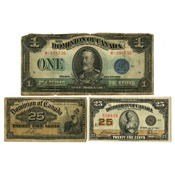 Canada. Dominion of Canada, 1900 to 1923, Issued Banknote Trio.