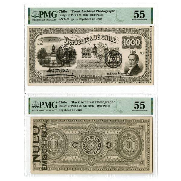 Chile. Republica de Chile, 1912, Front and Back Archival Photographs From BWC and TDLR Archives.