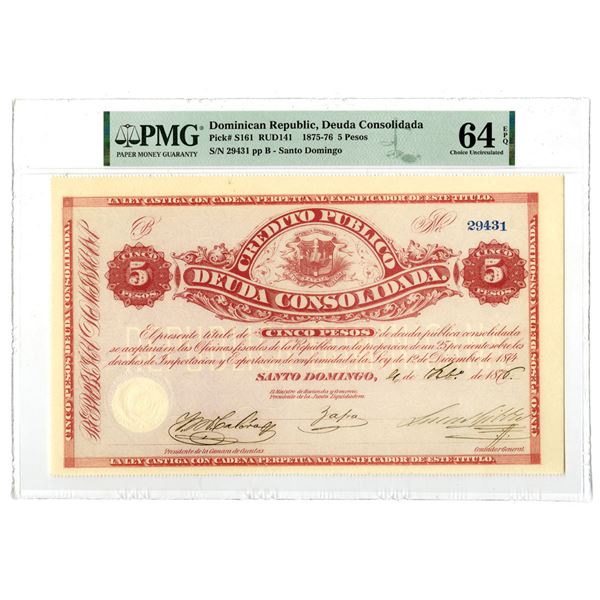 Dominican Republic. Deuda Consolidada, 1876, Issued Banknote.