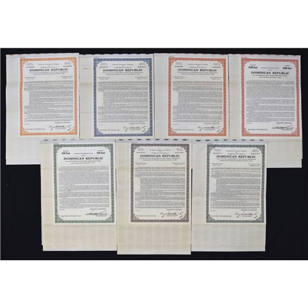 Dominican Republic, 1937 to 1941, Specimen Bond Term Extensions with New Coupon Sheets Assortment.