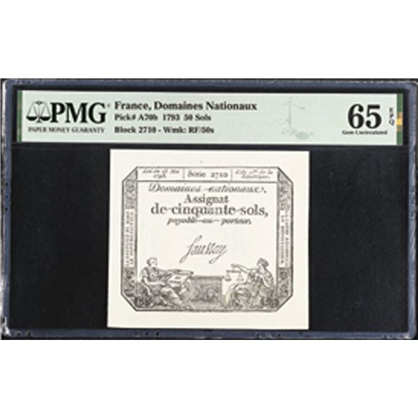 France. Domaine Nationaux Assignat, 1793, Issued Banknote.