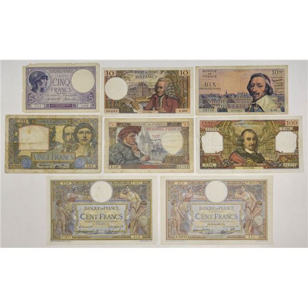 France. Banque de France, 1915 to 1972, Issued Banknote Assortment.