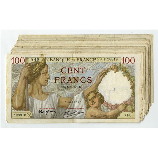 France. Bank of France, 1939 to 1942, Issued Banknote Assortment
