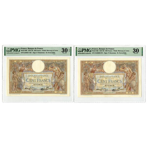 France. Banque de France, 1939, Issued Banknote Pair.