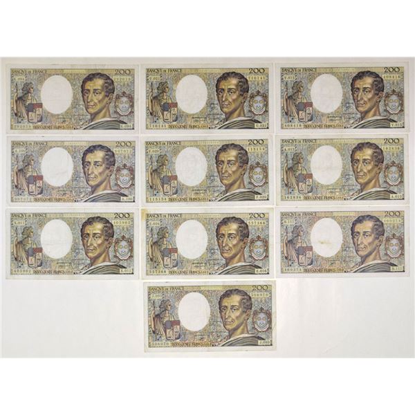 France. Bank of France, 1983 to 1992, Issued Banknote Assortment