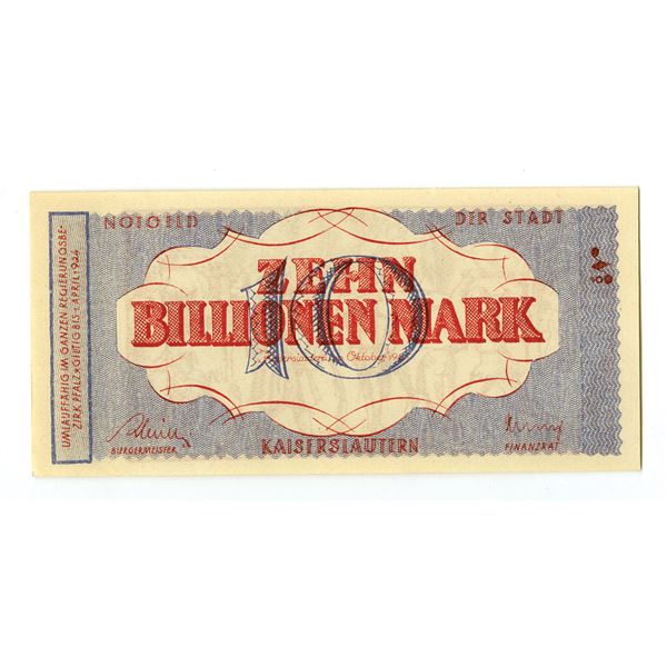 Germany – Kaiserslautern, 10 Billion Mark Hyperinflation Note, 1923
