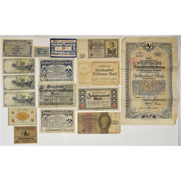 German Banknote and Notgeld Assortment from Various Issuers, 1920 to 1948.