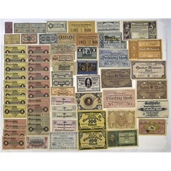 German Notgeld from Various Cities including POW Notes, 1915 to 1920s.