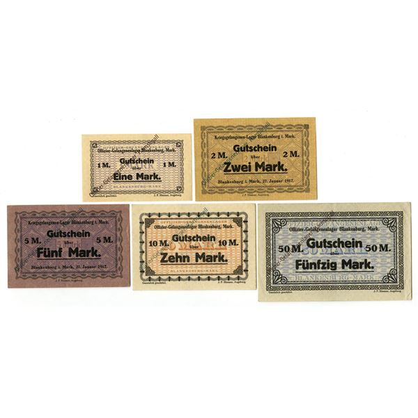 Germany. Blankenburg-Mark Officer POW Camp, ND (1917). Quintet of Notgeld.