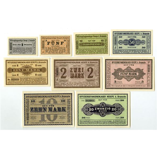 Germany. Hesepe b. Bramsche POW Camp, 1917, Group of Issued Notgeld.