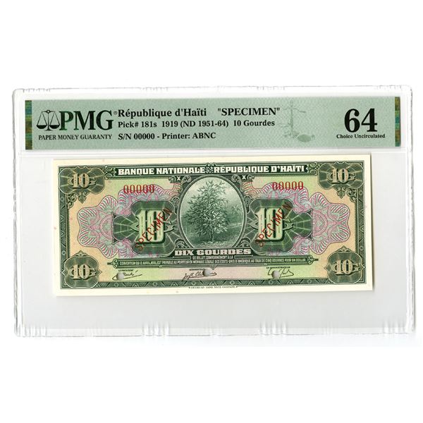 Haiti. Banque Nationale de la Republique d'Haiti, 1919 (ND 1951-1964), Specimen Banknote.