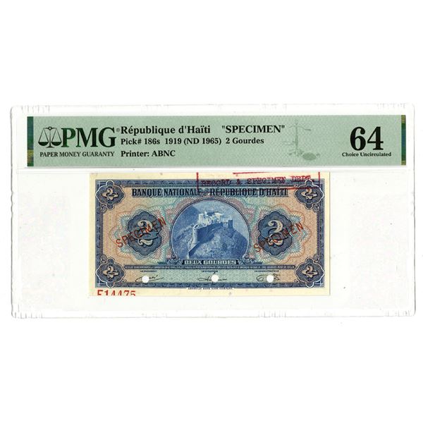Haiti. Banque Nationale De La Republique D'Haiti, 1919 (1965), Specimen Banknote.