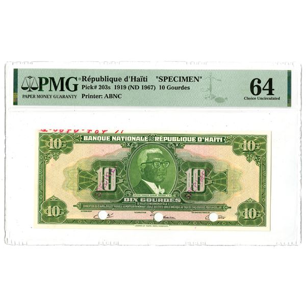 Haiti. Banque de la Republique d'Haiti, 1919 (ND 1967), Specimen Banknote.