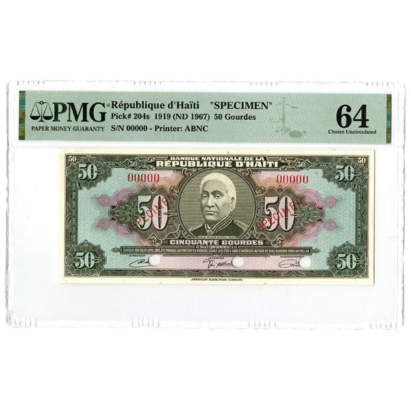 Haiti. Banque de la Republique d'Haiti, 1919 (ND 1967), Specimen Banknote.