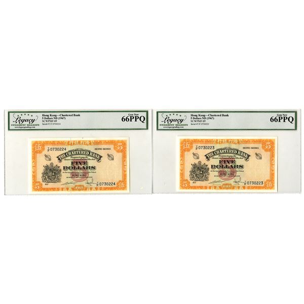 Hong Kong. Chartered Bank of Hong Kong, ND (1967), Sequential Issued Banknote Pair.