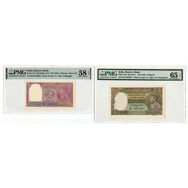India. Government of India, ND (1943), Issued Banknote Pair.